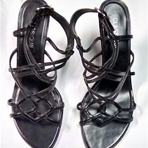 CLASSIQUE Black strap stiletto heels. Size 10M